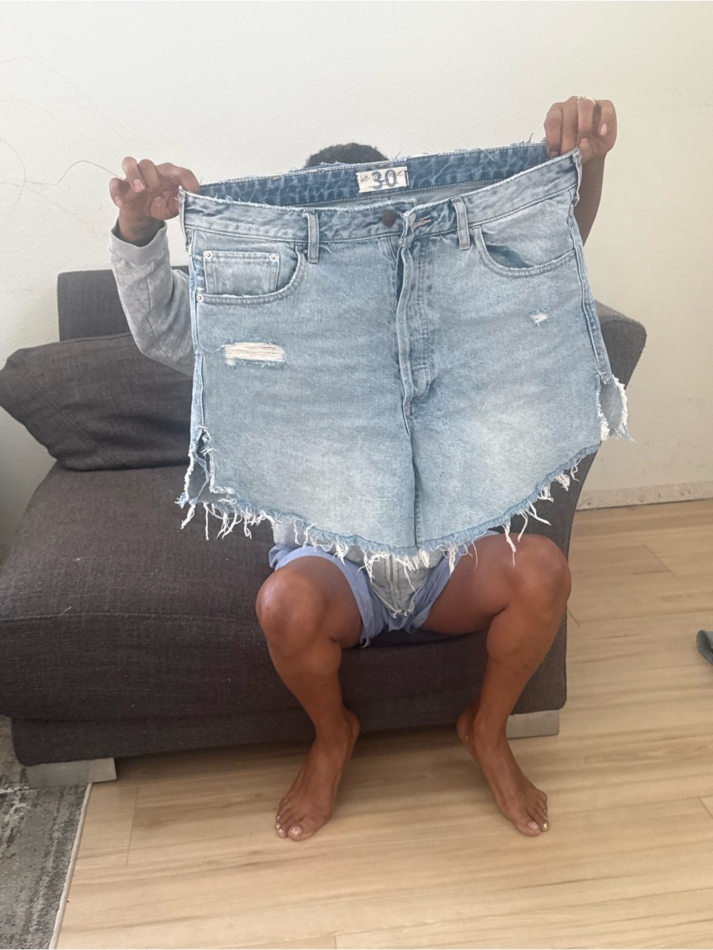 Free People Light Wash Distressed Denim Shorts